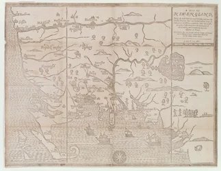 Karte von Neuengland, die erste, die hier jemals geschnitten wurde, 1677